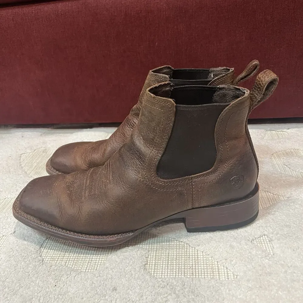 Ariat Ultra Square Toe Booker Chelsea Cowboy Western Boots Brown Leather 12D